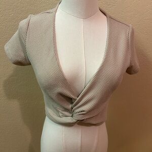 Ocean Drive Women's Beige Knotted Crop Top